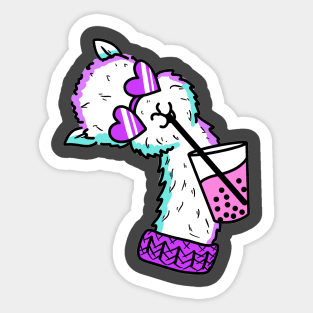 Funky llama drinkign pink bobba tea cute gift Sticker